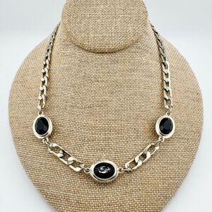 Black House White Market Black Rhinestone Silver Tone Chunky Necklace